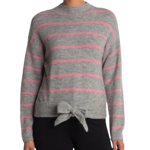 WAYF Tie Waist Mock Neck Striped Sweater NWT - Picture 1 of 11